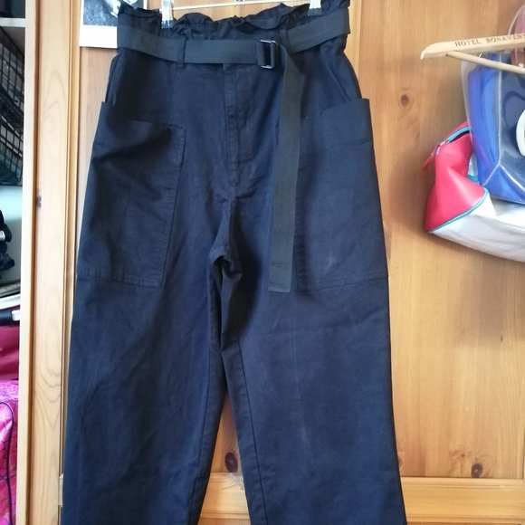 H&M Black high rise belted pants sz 30 sz L - Picture 2 of 8